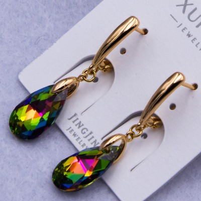 Сережки Xuping№757 15х7 мм підвіски краплі хамелеон Swarovski купити недорого медзолото від виробника біжутерика
