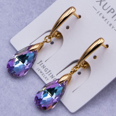 Сережки Xuping№759 15х7 мм бузкові підвіски краплі Swarovski купити недорого медзолото від виробника біжутерика
