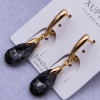 Сережки Xuping№760 15х7 мм чорні підвіски краплі Swarovski купити недорого медзолото від виробника біжутерика