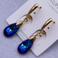 Сережки Xuping№761 15х7 мм сині підвіски краплі Swarovski купити недорого медзолото від виробника біжутерика