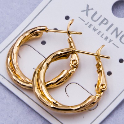 Сережки Xuping№876 2.5 см подвійні кільця Конго під золото купити недорого медзолото від виробника біжутерика