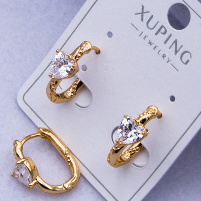 Сережки Xuping№336 h-15 мм, 5х5 мм з білим цирконом огранка серце оптом ксюпінг сережки в інтернет магазині позолотка