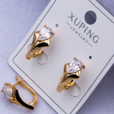 Сережки Xuping№335 h-18 мм, 4х5 мм з білим цирконом огранка крапля оптом ксюпінг сережки в інтернет магазині позолотка