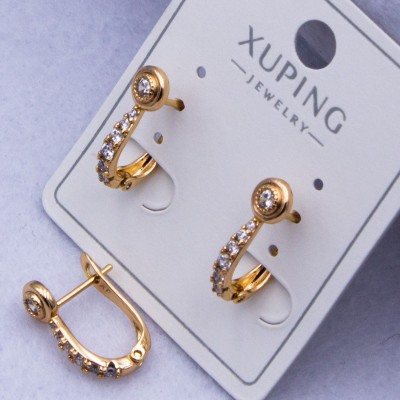 Сережки Xuping№334 h-15 мм арфа з білими цирконами оптом ксюпінг сережки в інтернет магазині позолотка