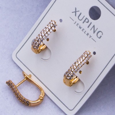 Сережки Xuping№333 h-15 мм арфа з білими цирконами оптом ксюпінг сережки в інтернет магазині позолотка