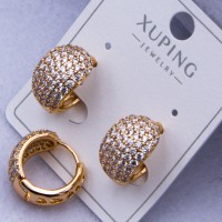 Сережки Xuping№331 d-15 мм, w-10 мм дутий метал в білих цирконах оптом ксюпінг сережки в інтернет магазині позолотка