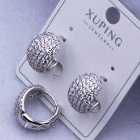 Сережки Xuping№330 d-15 мм, w-10 мм дутий метал в білих цирконах оптом ксюпінг сережки в інтернет магазині позолотка