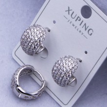 Сережки Xuping№330 d-15 мм, w-10 мм дутий метал в білих цирконах оптом ксюпінг сережки в інтернет магазині позолотка