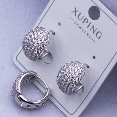 Сережки Xuping№330 d-15 мм, w-10 мм дутий метал в білих цирконах оптом ксюпінг сережки в інтернет магазині позолотка