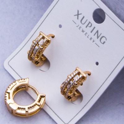 Сережки Xuping№329 d-13 мм з доріжками із білих цирконів круглий замок купити недорого медзолото від виробника біжутерика