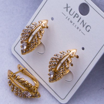 Сережки Xuping№325 h-20 мм у вигляді листочка купити недорого медзолото від виробника біжутерика