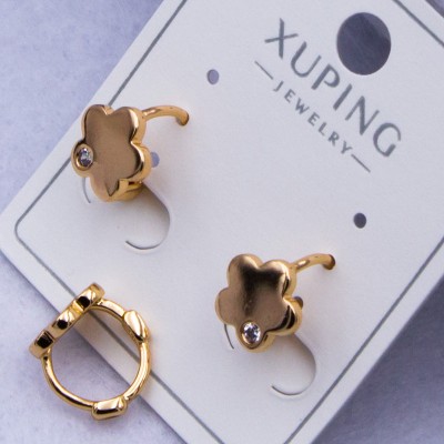 Сережки Xuping№320 d-10 мм квітка з каменем купити недорого медзолото від виробника біжутерика