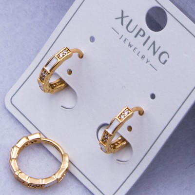 Сережки Xuping№314 d-12 мм бамбук з білою емаллю, круглий замок купити недорого медзолото від виробника біжутерика