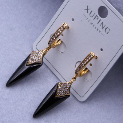 Сережки Xuping№2545 h-40 мм, 7х25 мм підвіска чорна кераміка оптом ксюпінг сережки в інтернет магазині позолотка
