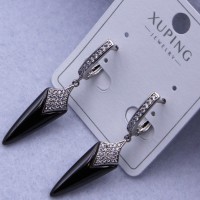 Сережки Xuping№2547 h-40 мм, 7х25 мм підвіска чорна кераміка оптом ксюпінг сережки в інтернет магазині позолотка