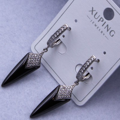 Сережки Xuping№2547 h-40 мм, 7х25 мм підвіска чорна кераміка оптом ксюпінг сережки в інтернет магазині позолотка