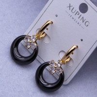 Сережки Xuping№2548 h-30 мм, d-15 мм з об'ємними чорними кільцями з ювелірної кераміки оптом ксюпінг сережки в інтернет магазині позолотка