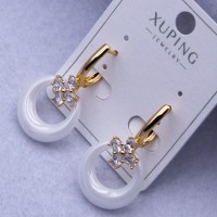 Сережки Xuping№2551 h-30 мм, d-15 мм з об'ємними білими кільцями з ювелірної кераміки оптом ксюпінг сережки в інтернет магазині позолотка