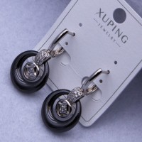 Сережки Xuping№2550 h-30 мм, d-15 мм з об'ємними чорними кільцями з ювелірної кераміки оптом ксюпінг сережки в інтернет магазині позолотка