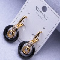Сережки Xuping№2554 d-17 мм, р-30 мм з об'ємними чорними кільцями з ювелірної кераміки оптом ксюпінг сережки в інтернет магазині позолотка