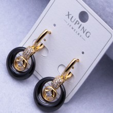 Сережки Xuping№2554 d-17 мм, р-30 мм з об'ємними чорними кільцями з ювелірної кераміки оптом ксюпінг сережки в інтернет магазині позолотка