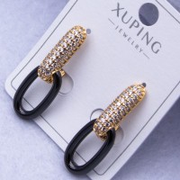 Сережки Xuping№2555 13х9 мм, р-27 мм з чорною висюлькою з ювелірної кераміки оптом ксюпінг сережки в інтернет магазині позолотка