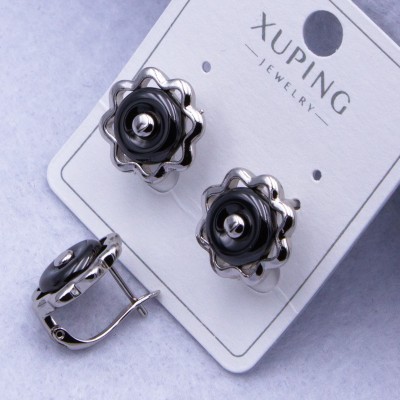 Сережки Xuping№2556 d-14 мм квітка з чорною керамікою оптом ксюпінг сережки в інтернет магазині позолотка