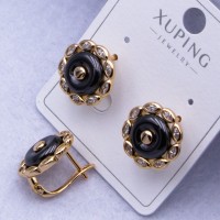 Сережки Xuping№2557 d-14 мм квітка з чорною керамікою оптом ксюпінг сережки в інтернет магазині позолотка