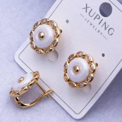 Сережки Xuping№2558 d-14 мм квітка з білою керамікою оптом ксюпінг сережки в інтернет магазині позолотка