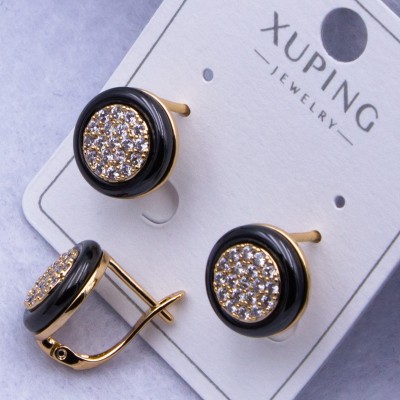 Сережки Xuping№2559 d-12 мм з чорним кільцем з ювелірної кераміки оптом ксюпінг сережки в інтернет магазині позолотка
