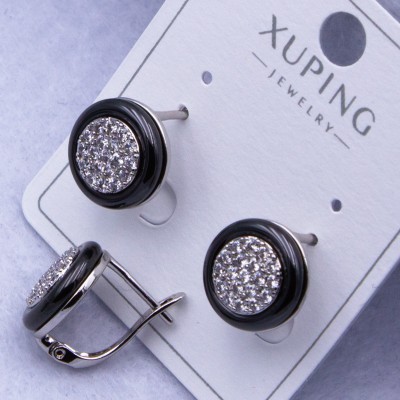 Сережки Xuping№2560 d-12 мм з чорним кільцем з ювелірної кераміки оптом ксюпінг сережки в інтернет магазині позолотка