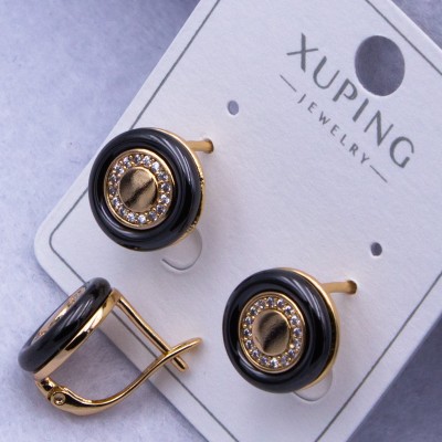 Сережки Xuping№2561 d-12 мм з чорним кільцем з ювелірної кераміки оптом ксюпінг сережки в інтернет магазині позолотка