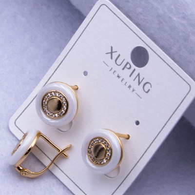 Сережки Xuping№2563 d-12 мм з білим кільцем з ювелірної кераміки оптом ксюпінг сережки в інтернет магазині позолотка