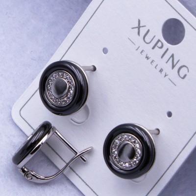 Сережки Xuping№2562 d-12 мм з чорним кільцем з ювелірної кераміки оптом ксюпінг сережки в інтернет магазині позолотка