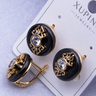 Сережки Xuping№2564 d-15 мм чорний керамічний круг з накладкою оптом ксюпінг сережки в інтернет магазині позолотка