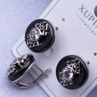 Сережки Xuping№2565 d-15 мм чорний керамічний круг з накладкою оптом ксюпінг сережки в інтернет магазині позолотка