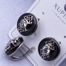 Сережки Xuping№2565 d-15 мм чорний керамічний круг з накладкою оптом ксюпінг сережки в інтернет магазині позолотка