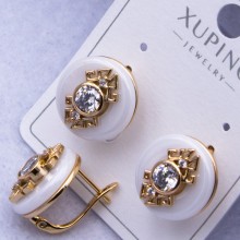 Сережки Xuping№2566 d-15 мм білий керамічний круг з накладкою оптом ксюпінг сережки в інтернет магазині позолотка