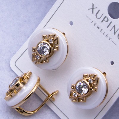 Сережки Xuping№2566 d-15 мм білий керамічний круг з накладкою оптом ксюпінг сережки в інтернет магазині позолотка