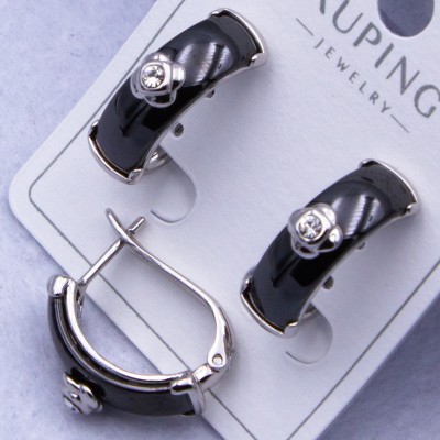 Сережки Xuping№2567 h-20 мм чорна глянцева кераміка на англійському замку оптом ксюпінг сережки в інтернет магазині позолотка