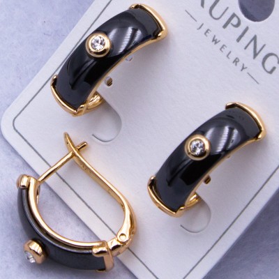 Сережки Xuping№2568 h-20 мм чорна глянцева кераміка на англійському замку оптом ксюпінг сережки в інтернет магазині позолотка