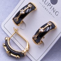 Сережки Xuping№2572 h-20 мм чорна глянцева кераміка з накладкою на англійському замку оптом ксюпінг сережки в інтернет магазині позолотка