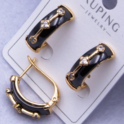Сережки Xuping№2572 h-20 мм чорна глянцева кераміка з накладкою на англійському замку оптом ксюпінг сережки в інтернет магазині позолотка