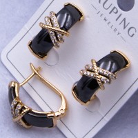 Сережки Xuping№2573 h-20 мм чорна глянцева кераміка з накладкою на англійському замку оптом ксюпінг сережки в інтернет магазині позолотка