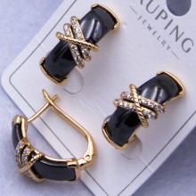 Сережки Xuping№2573 h-20 мм чорна глянцева кераміка з накладкою на англійському замку оптом ксюпінг сережки в інтернет магазині позолотка