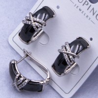 Сережки Xuping№2574 h-20 мм чорна глянцева кераміка з накладкою на англійському замку оптом ксюпінг сережки в інтернет магазині позолотка
