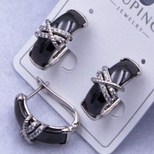 Сережки Xuping№2574 h-20 мм чорна глянцева кераміка з накладкою на англійському замку оптом ксюпінг сережки в інтернет магазині позолотка