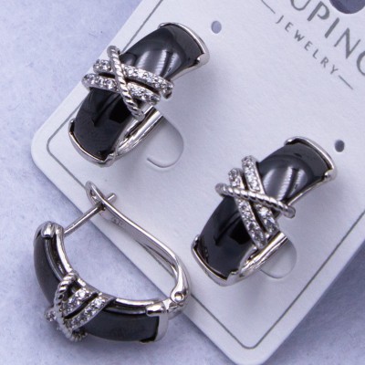 Сережки Xuping№2574 h-20 мм чорна глянцева кераміка з накладкою на англійському замку оптом ксюпінг сережки в інтернет магазині позолотка