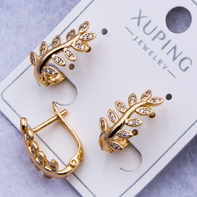 Сережки Xuping№326 16х7 мм гілка на англійськму замку купити недорого медзолото від виробника біжутерика