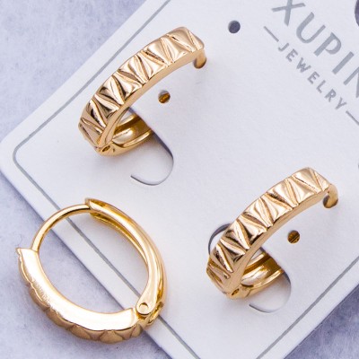 Сережки Xuping№309 15х13 мм напівкільця з рельєфним візерунком купити недорого медзолото від виробника біжутерика